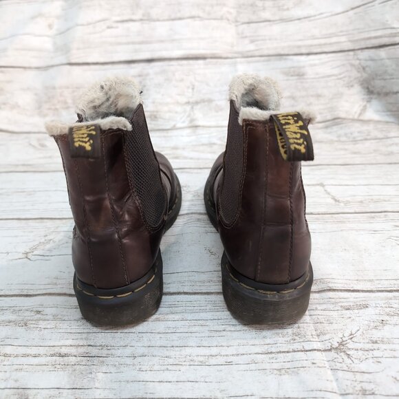 Dr. Martens Leonore Fur-Lined Chelsea Boots Brown Leather – Women’s 7 - Picture 4 of 9